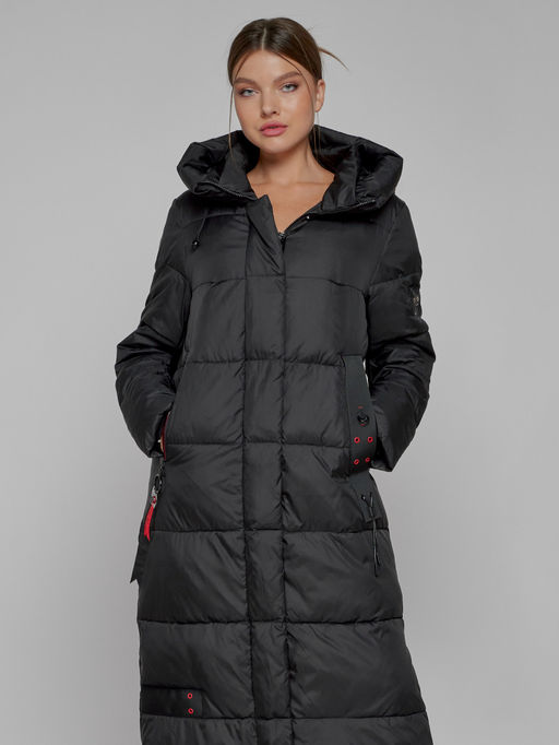 Пальто утепленное с капюшоном зимнее женское черного цвета 52109Ch - Mtforce фото 10