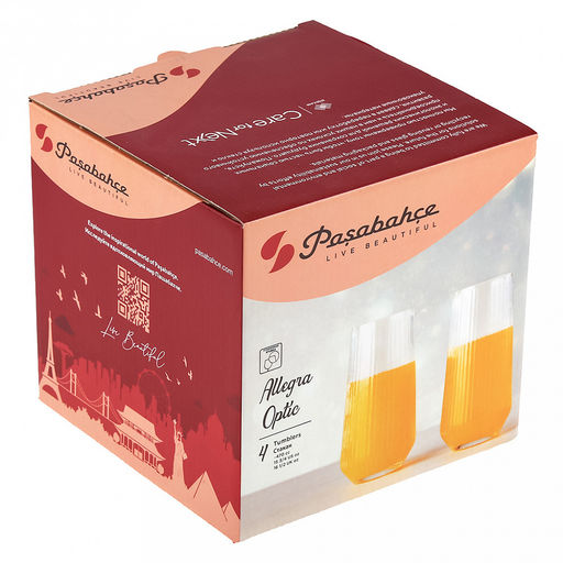 "Аллегра Оптик" Стакан стеклянный 470мл, набор 4шт, утонченная кромка, Pasabahce (Россия)