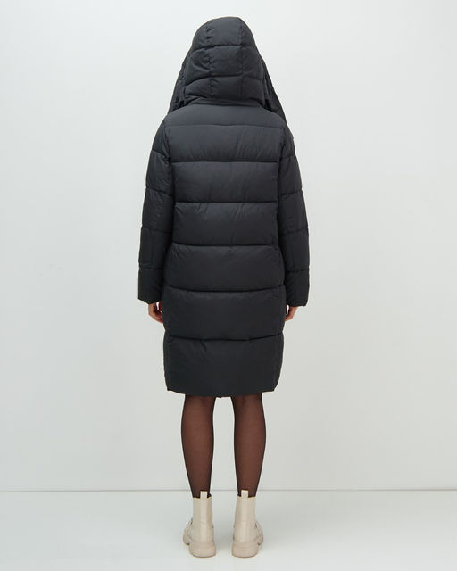Пальто зимнее утепленное с капюшоном женское черного цвета 7700Ch - Visdeer фото 10