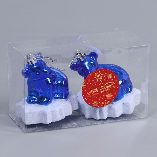 Ёлочные игрушки 2 шт. Зимнее волшебство. Мишутка на льдине пластик, 5.57.58 см, синий  фото 2