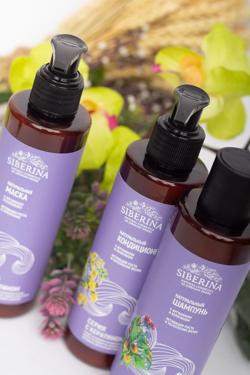 Шампунь с аргинином и кератином Активация роста и укрепление волос SIBERINA