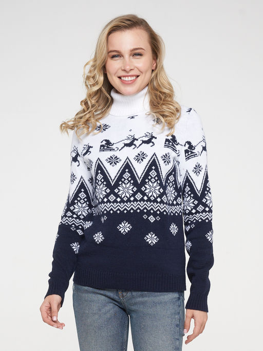 Свитер женский 202-4005. 189/293 т.синий/белый