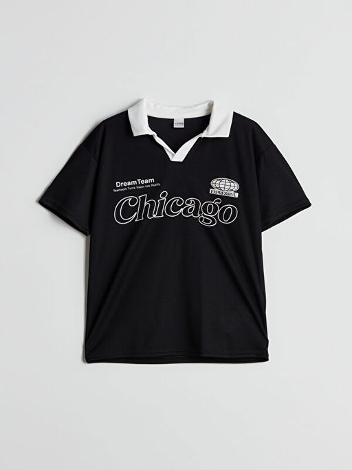 Polo Yaka Chicago Bask?l? Erkek ?ocuk Ti??rt