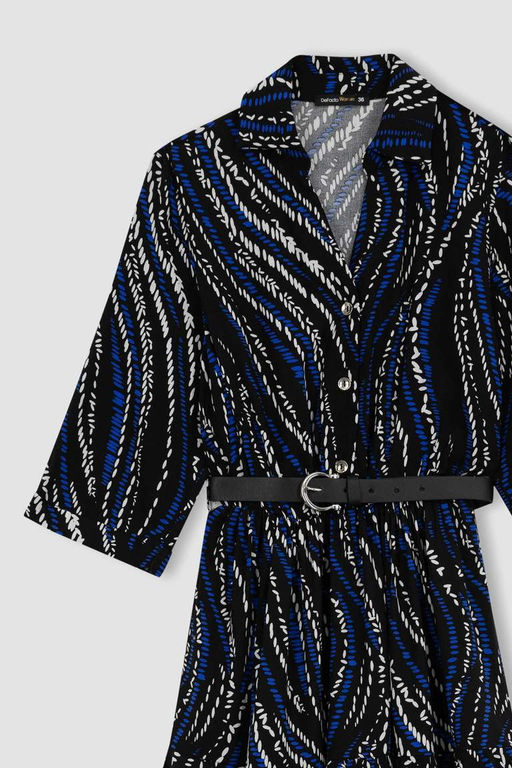 Платье миди с воротником-рубашкой и узором до половины рукава - Defacto фото 9