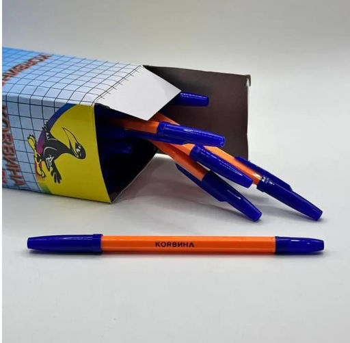 Ручки шариковые синие 50шт, самые популярные ручки (KORBUHA)