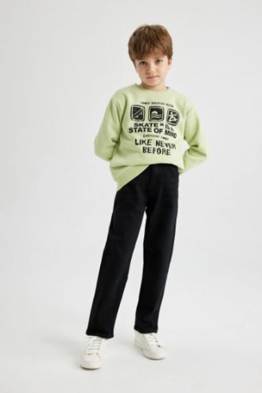 Erkek Cocuk Baggy Fit Duz Paca Jean Pantolon