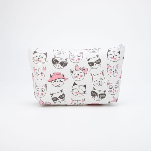 Цена за 2 шт. Косметичка простая на молнии, маленькая, с рисунком Коты, белая/розовая - Simaland фото 2