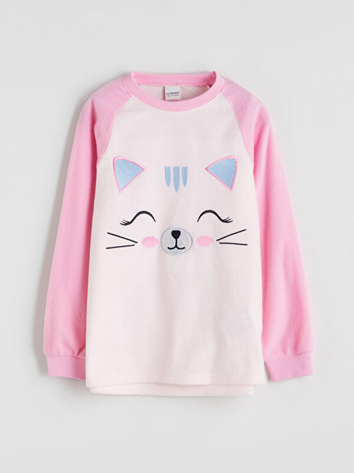 Bisiklet Yaka Polar K?z ?ocuk Pijama Tak?m?