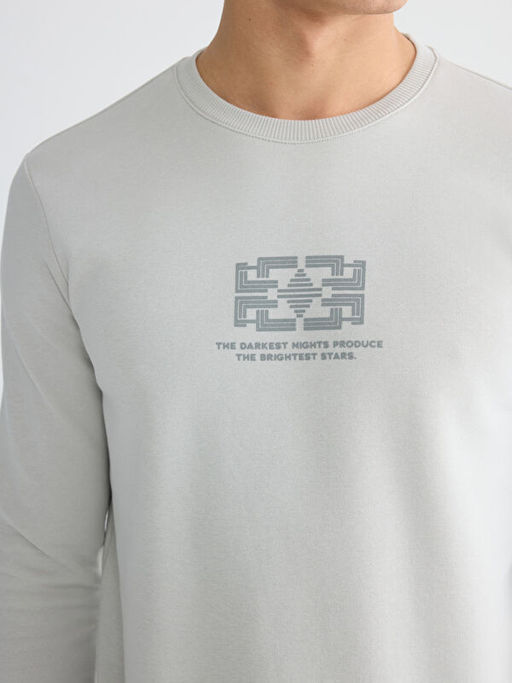 Bisiklet Yaka Bask?l? Erkek Kal?n Sweatshirt