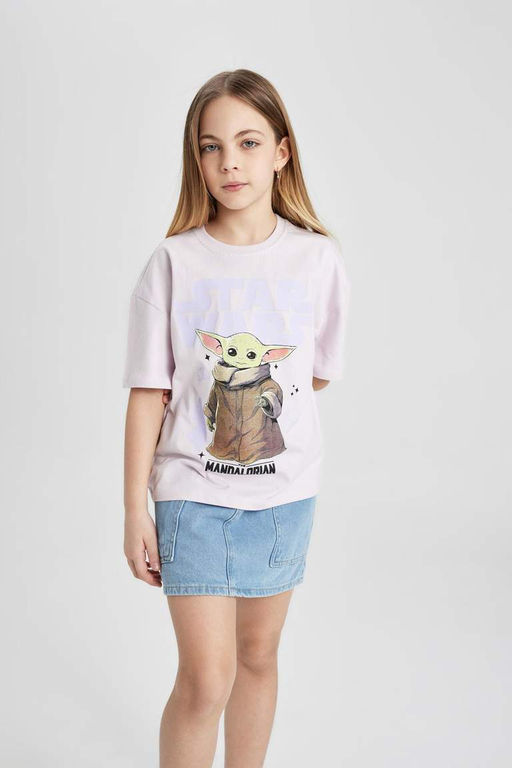 Футболка с круглым вырезом и короткими рукавами для девочек Звездные войны-Мандалорец - Defacto фото 4