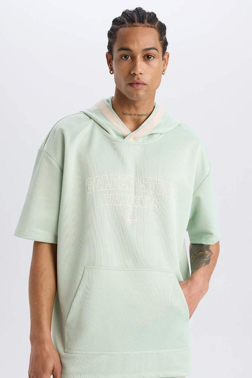 DeFactoFit NBA Golden State Warriors Oversize Genis Kal?p Kapusonlu K?sa Kollu Waffle Tisort  фото 5