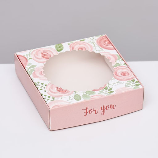 Цена за 5 шт. Коробка сборная с окном, For you, 11.5×11.5×3 см
