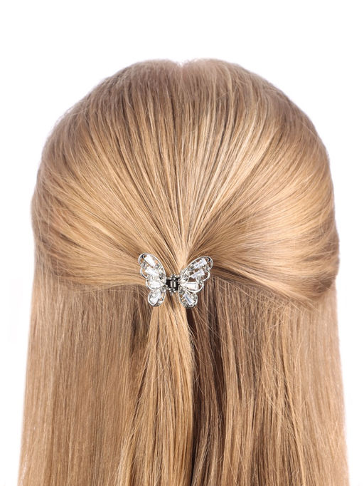 Цена за 6 шт. Крабик для волос «Доротеа», бабочка, 4 см, серебро