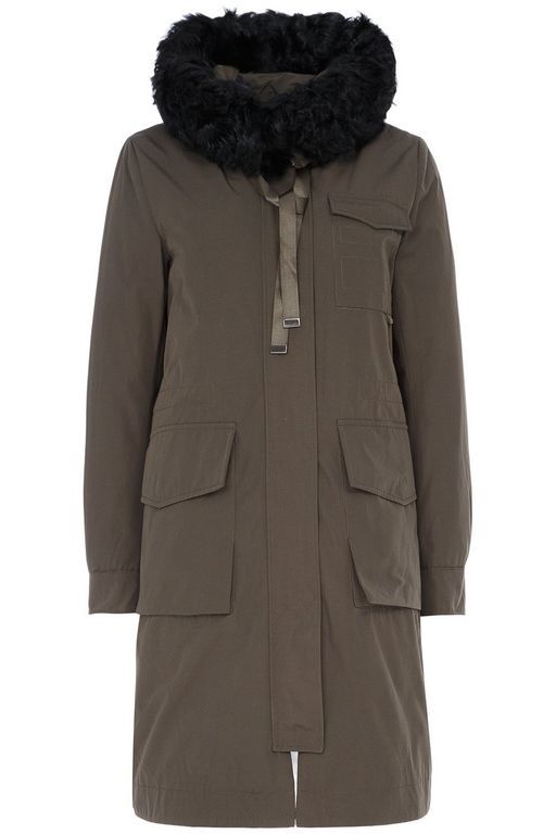 ACCLW9PC121 ЖЕНСКОЕ ТЕКСТИЛЬНОЕ ПАЛЬТО НА ИСКУССТВЕННОМ ПУХУ С ОТДЕЛКОЙ ИЗ ТРИКОТАЖА И МЕХОМ КАРАКУЛЯ - Neohit фото 2