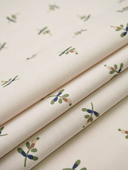 Перкаль Премиум "Набойка - веточки" цв.св.бежево-молочный, ш.1.5м, хлопок-100%, 125гр/м.кв