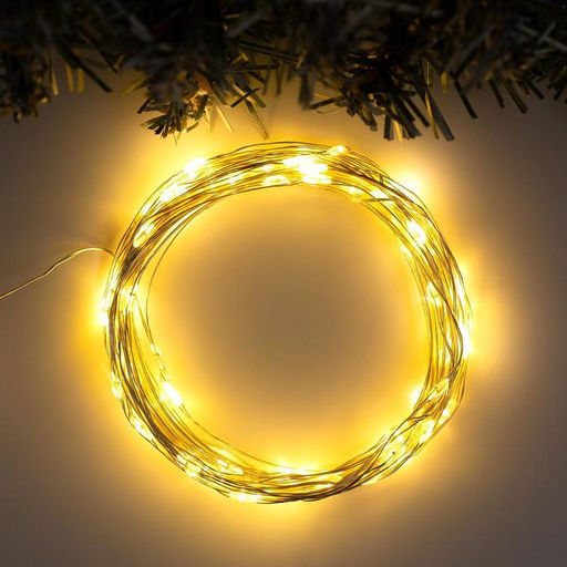 Гирлянда Нить 10 м роса, IP20, серебристая нить, 100 LED, свечение тёплое белое, 12 В