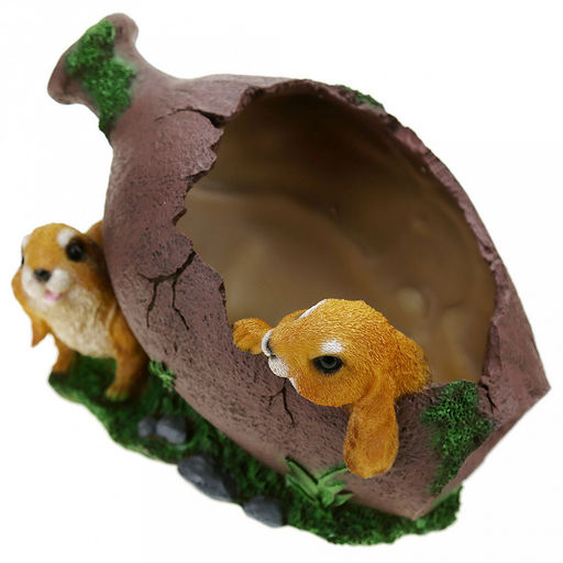 Скульптура-фигура кашпо для сада из полистоуна "Два зайца у амфоры" 19х28см (Россия)