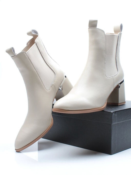 01-PCT161-2 BEIGE Ботинки Челси демисезонные женские (натуральная кожа, байка)