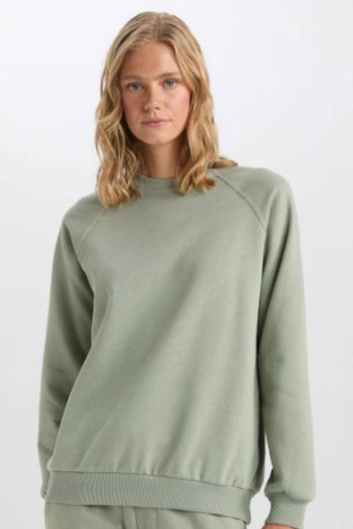 Oversize Genis Kal?p Bisiklet Yaka Kal?n Basic Duz Sweatshirt