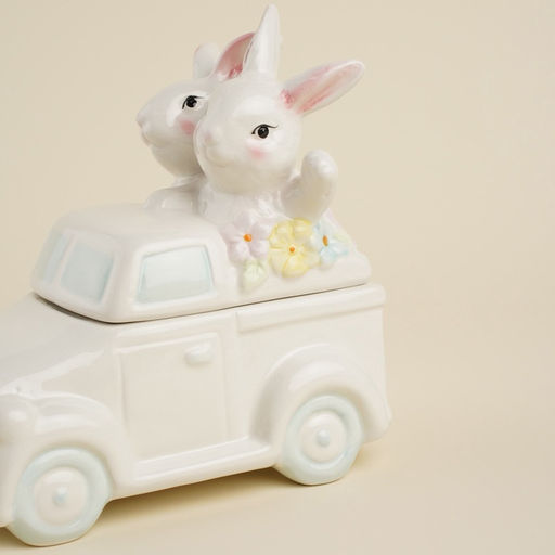 Конфетница SL Home «Пасхальные кролики», 17×10.5×17 см, доломит, белая