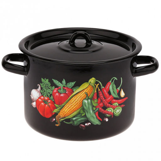 Кукуруза Набор эмалированных кастрюль 3 предмета: 1,5л, д16см, h10см, 2,9л, д20см, h13см, 4,5л, д22см, h14см, цилиндрическая форма, металлическая крышка, черный (Россия) - Домашняя мода фото 2