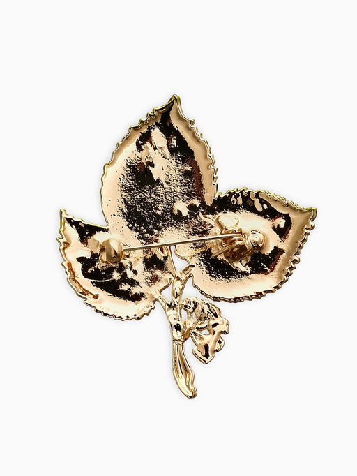Брошь "Листья Ясеня", цвет зелёно-коричневый в золоте