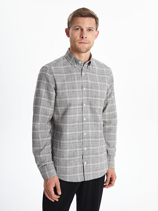 Regular Fit Uzun Kollu Ekose Gabardin Erkek G?mlek