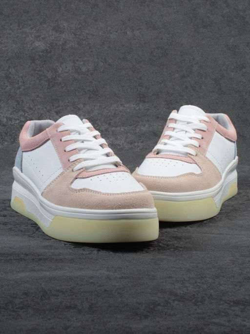 03-YG453-1 WHITE/PINK/BEIGE/LT. BLUE Кроссовки женские (натуральная кожа) - Фабричный китай фото 15