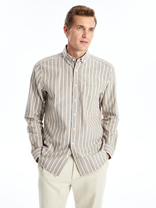 Regular Fit Uzun Kollu ?izgili Erkek G?mlek