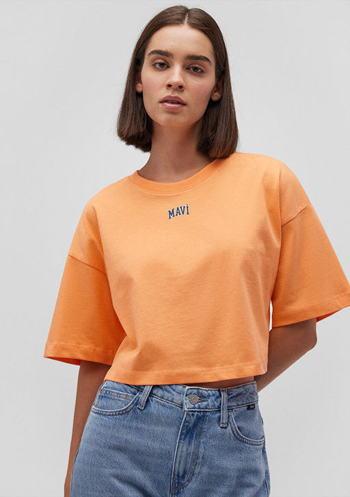 Mavi Logo Bask?l? Turuncu Crop Tisort  фото 2