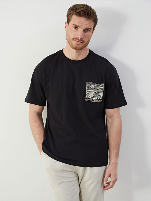 Bisiklet Yaka Bask?l? Penye Erkek Ti??rt