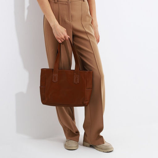 Сумка-шопер на молнии цвет коричневый - Simaland фото 7