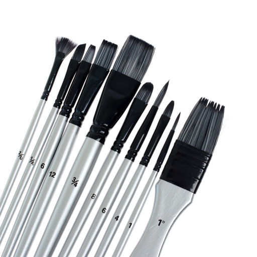 Набор кистей для рисования, синтетика, 10 штук: № 2/0, 1/4, 6, 12, 3/4, 8, 6, 4, 1, круглые, плоские, в пенале на молнии, международный размер