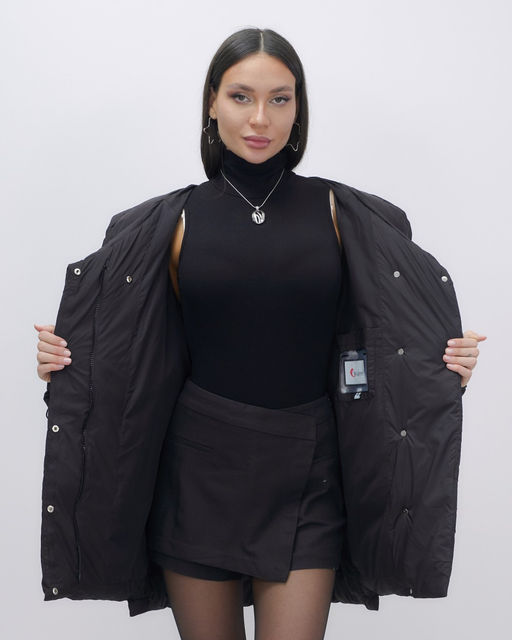 Куртка зимняя женская с большим капюшоном модная черного цвета 7739Ch - Visdeer фото 10