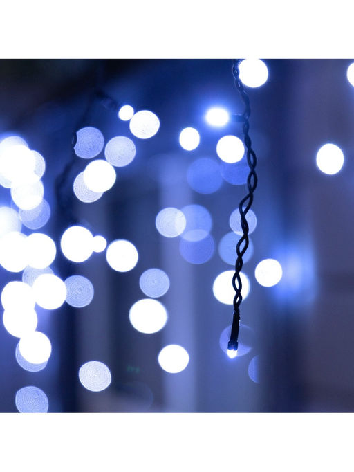 Гирлянда «Бахрома» 12 × 0.7 м, IP44, УМС, тёмная нить, 240 LED, свечение белое, мерцание 220 В
