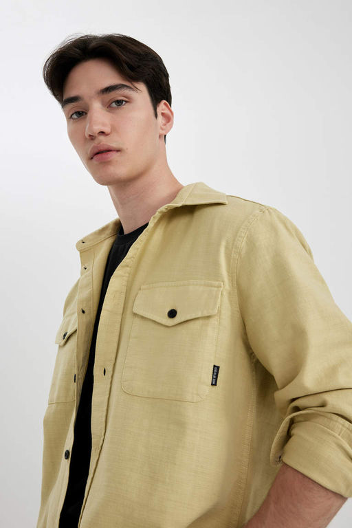 Хлопковая рубашка обычного кроя с длинными рукавами - Defacto фото 3