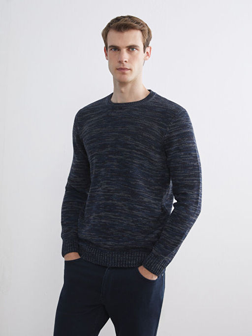 Bisiklet Yaka Desenli Erkek Triko Kazak