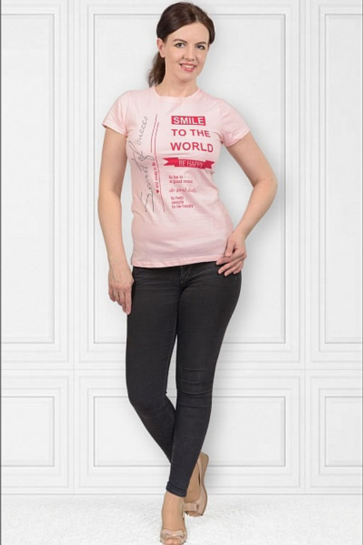 Футболка женская , принт Smile To The World, розовый (360-2) - Плиона фото 2