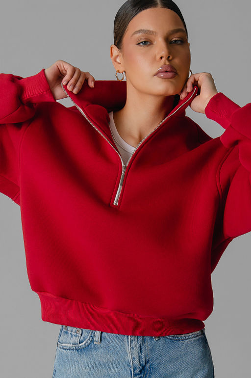 Арт. 1902 Свитшот женский с начесом полузамок 42-50 (5 шт) Цвет:красный