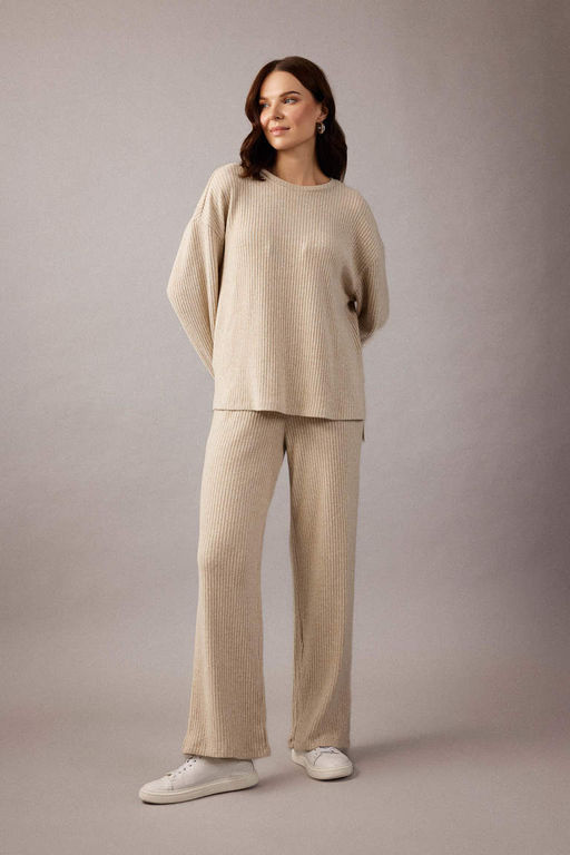 Прямые брюки на бретельках в рубчик Flayer Fit - Defacto фото 2