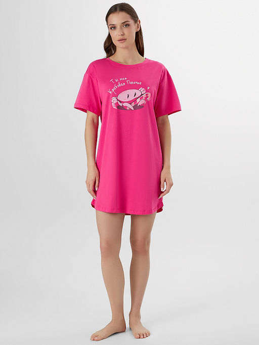 Сорочка ночная женская розовая с принтом