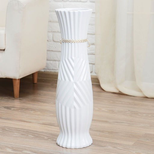 Ваза напольная «Данте», зигзаг со шнурком талия, 16×60 см, керамика, белая