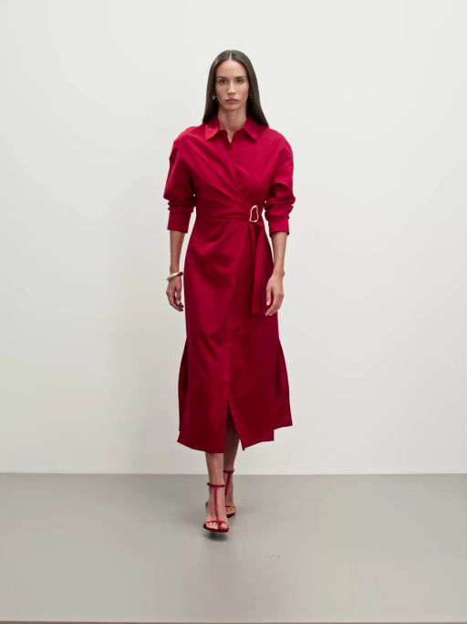 Платье из льна и хлопка с декоративной пряжкой / Zarina  фото 2