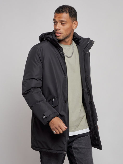 Парка мужская зимняя удлиненная молодежная черного цвета 8302Ch - Wonderrman фото 9