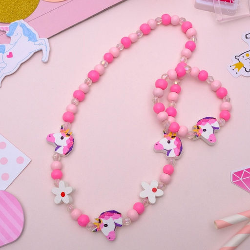 Цена за 2 шт. Набор детских украшений Выбражулька «Единорожек», 2 предмета: бусы, браслет, розовый