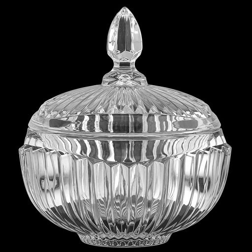 Конфетница стеклянная "Пралине" 900мл, д16см, h8,8см, общая h18,2см, основание д6,7см, с крышкой, под хрусталь, в коробке (Китай)