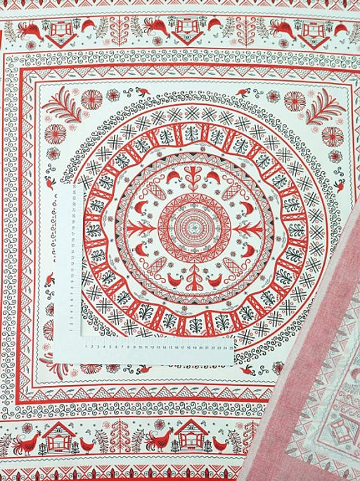 Ситец Мезенская роспись - курочки (Гол.платок 0.95м*0.95м), ш.0.95м, хл-100%, раппорт 100см - Купава фото 2