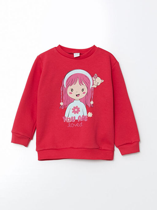 Bisiklet Yaka Bask?l? K?z Bebek Sweatshirt