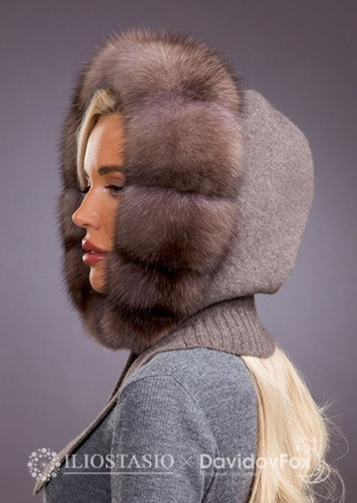 Капор кашемир коричневый соболь лавендер