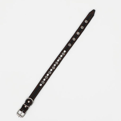 Ошейник кожаный на синтепоне украшенный, безразмерный, 47 х 2 см, ОШ 28-39 см, чёрный - Пижон фото 3